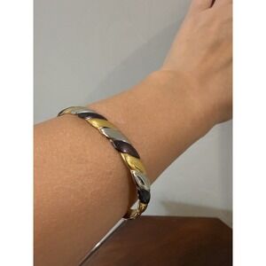 Vtg 24K Gold Plated Tricolor Magnetic Therapy Cuff Bracelet Twisted Wave 2.5"